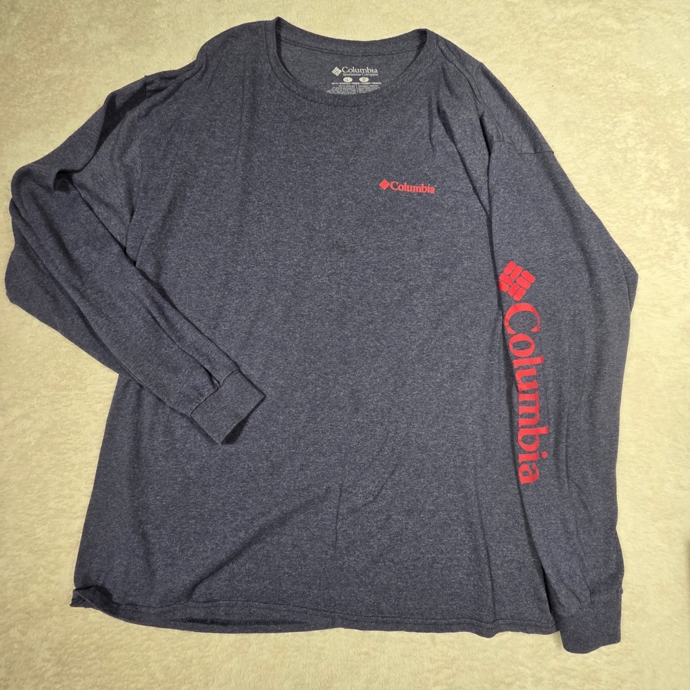 Columbia Long Sleeve Shirt Mens Large‎ Blue Good Graphic Tee Hiking Outdoorsy